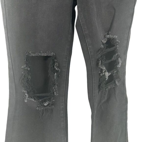 High Rise Distressed Flare Crop Jeans Black Denim Womens Size 30 Forever 21 NEW - Picture 4 of 7
